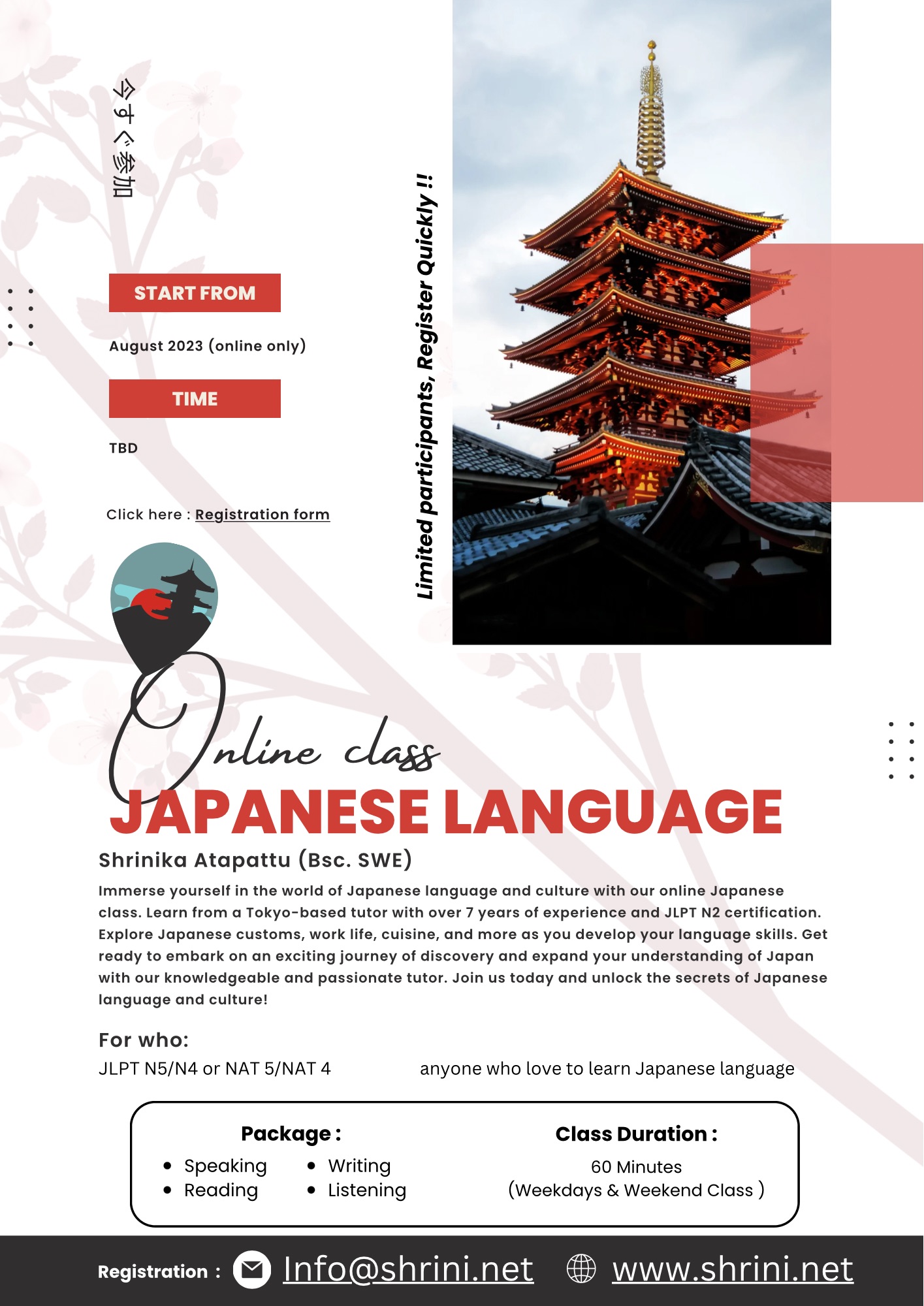 Japanese language class flyer